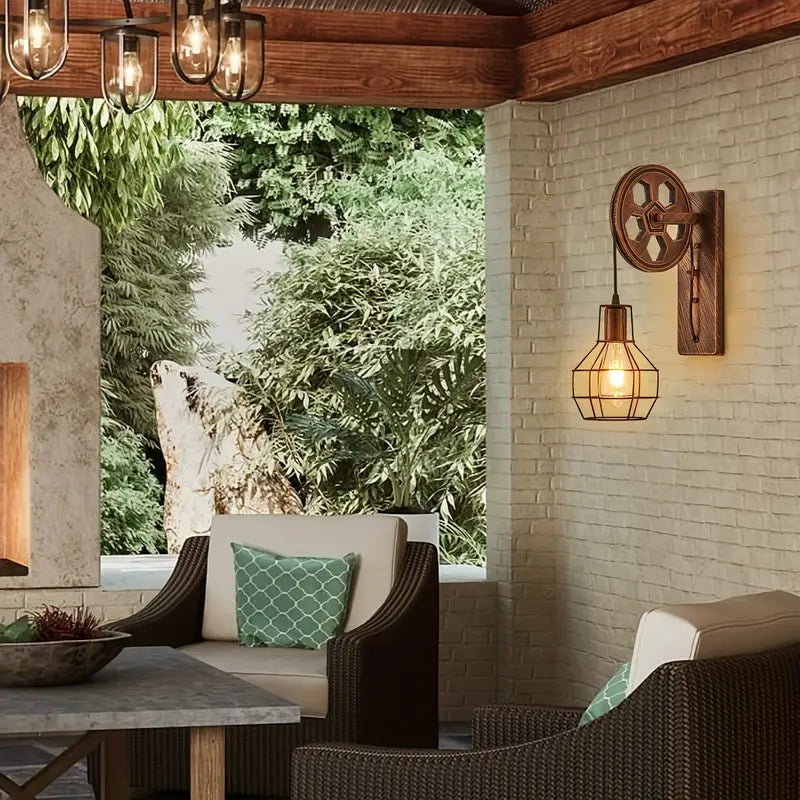 Vintage Industrial Wall Sconce - Rustic Farmhouse Bedside Lamp (Bronze)