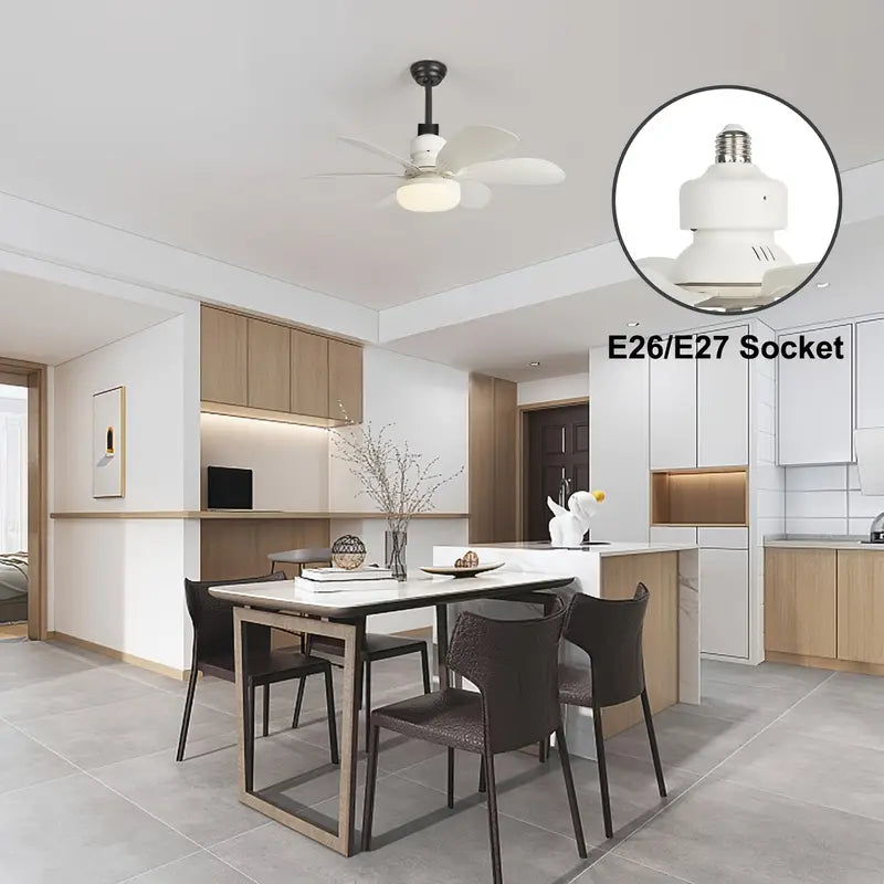 1pc Dimmable Socket Fan Ceiling with Remote Control - Traditional Style, White