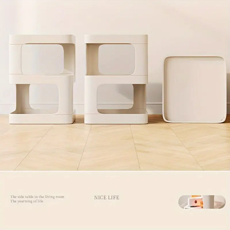 Tiered Shelf Bedside Table - White