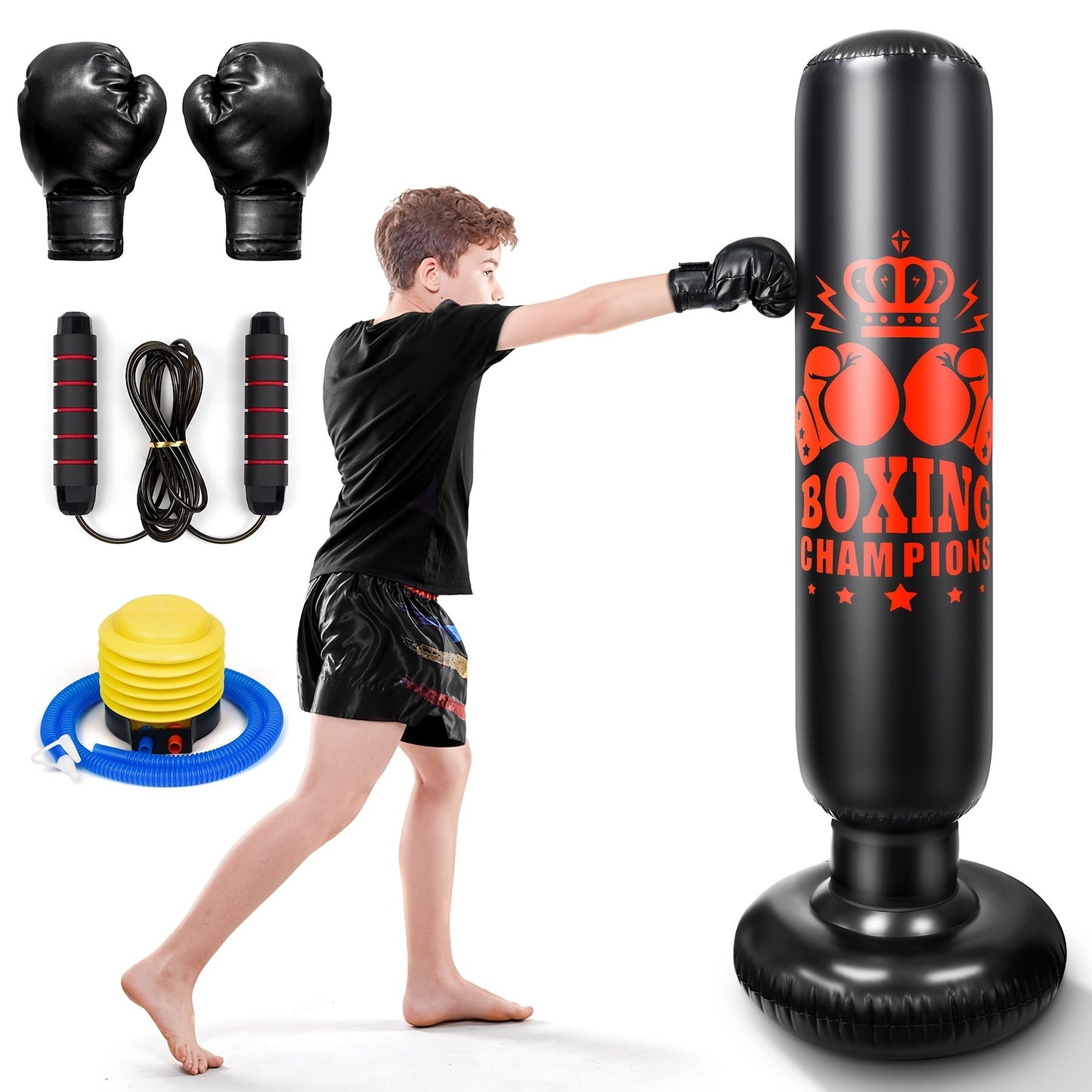 Punching Bag with Gloves & Skipping Rope