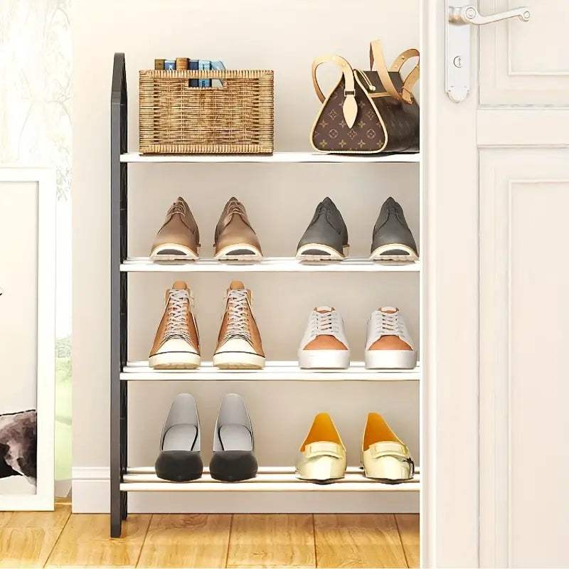 Elegance meets organization with this innovative dustproof shoe rack