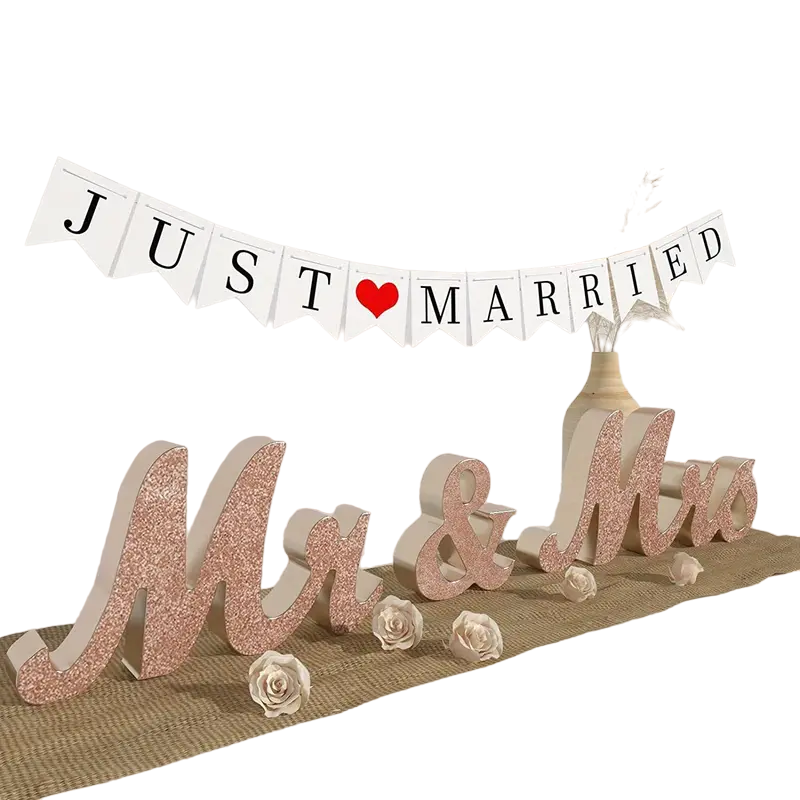 Rose Golden Mr & Mrs Wedding Table Large Wooden Letters
