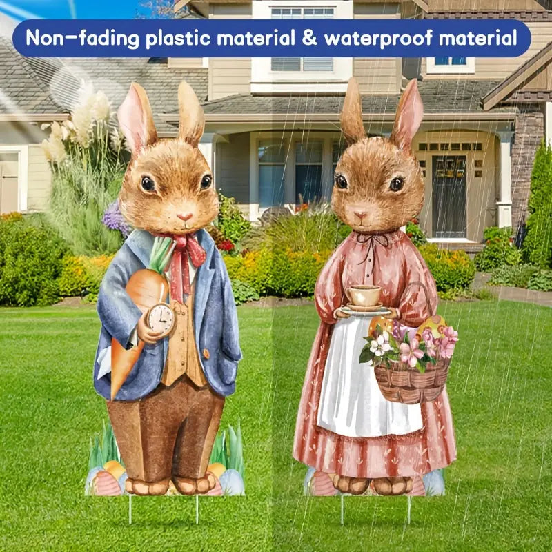 Easter Yard Signs Duo with Stakes - Whimsical 89.92cm Large Bunny Lawn Decorations (2pcs)