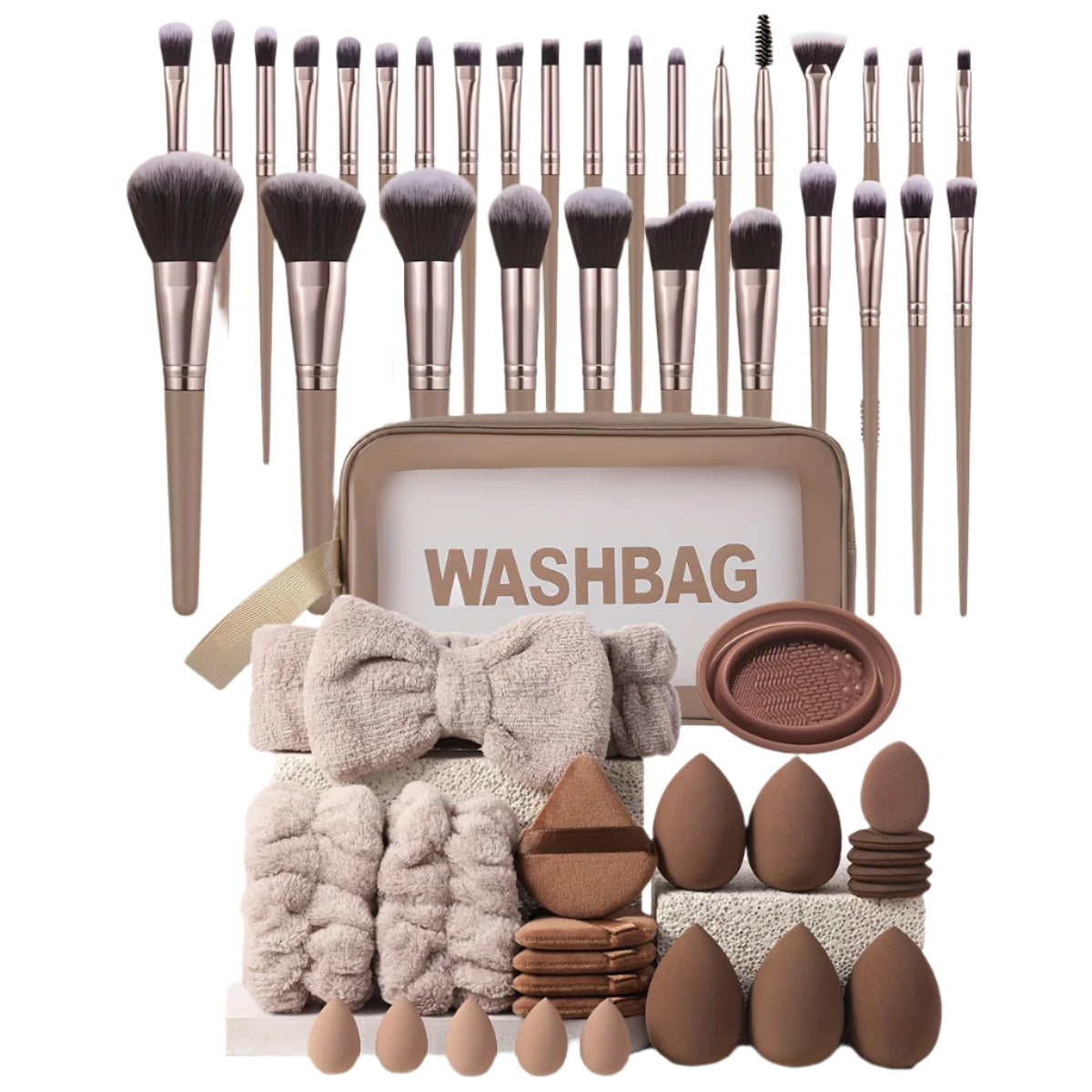 Coffee Makeup Brush Set with Sponges (55-Piece)