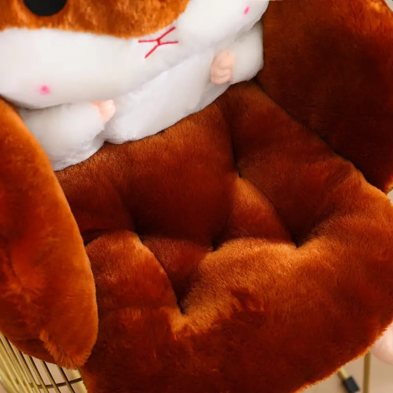 Cuddly Hamster-Shaped Seat Cushion - Dark Brown, 45cm x 40cm