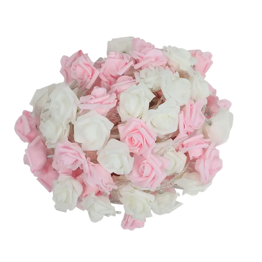 LED Foam Rose Flower String Lights - Touch-Controlled Small Lantern (Pink & White)