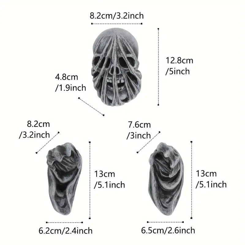 3-Piece Set of 5-Inch Realistic Ghost Hands - Wall-Mounted Head Pendants