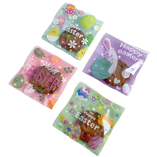 100pcs Easter Self-Adhesive Cartoon Plastic Bags