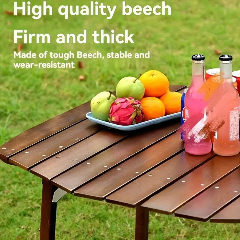 Portable Beech Wood Folding Table - Walnut Color