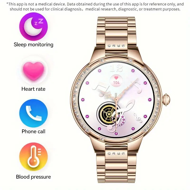 Golden Wireless Call Smart Watch for Women - Multi-Sports Modes & Voice Assistant
