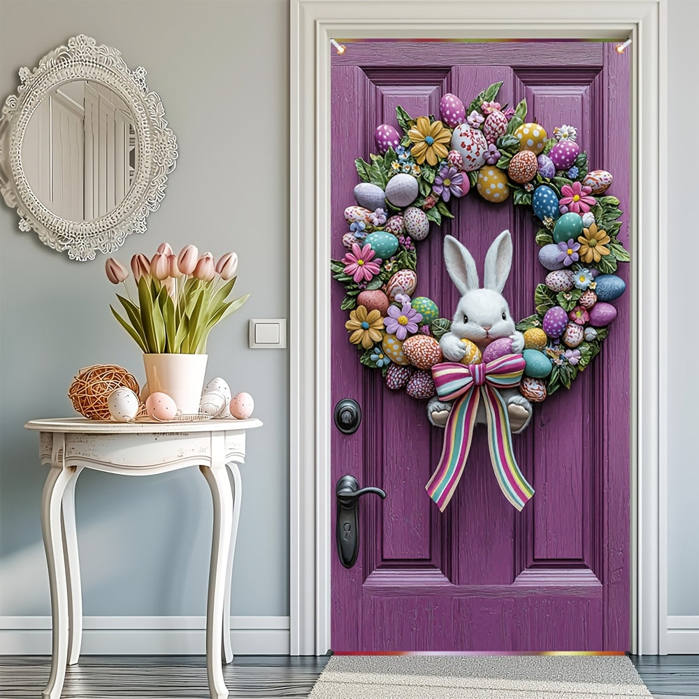 Easter Floral Wreath with Cute Rabbit Accent