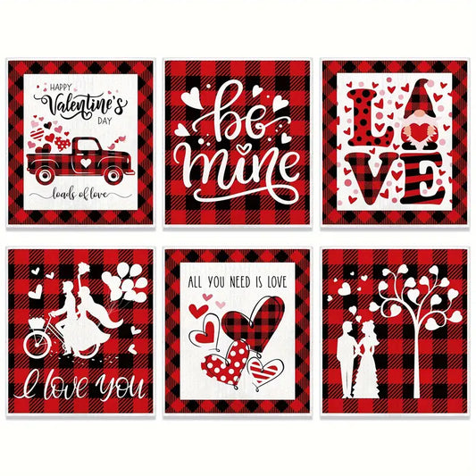 Romantic Red Check Valentines Day Placemats Set of 6