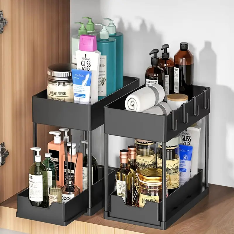 Pull Out Under Sink Storage Rack - Kitchen & Bathroom Organizer