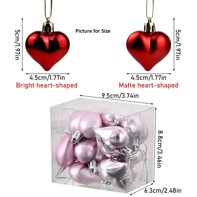 12-Piece Romantic Valentine's Day Love Pendant Set – Pink Heart Accessories (5.0cm x 4.5cm)