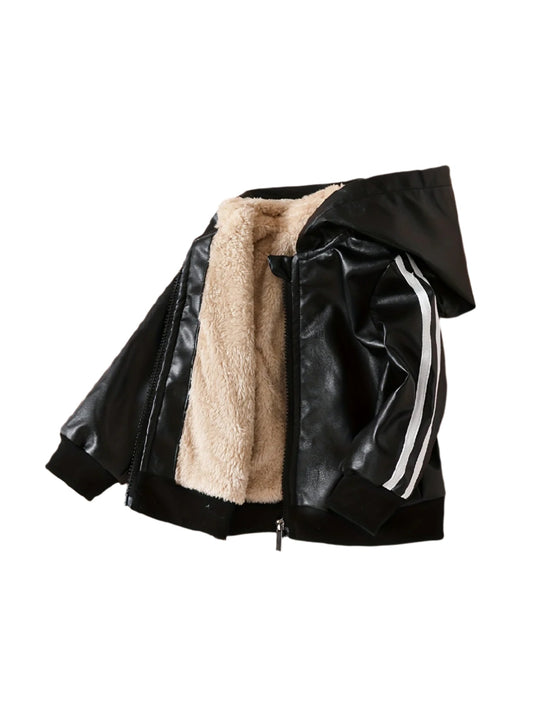 Boys’ Hooded Winter Jacket Plush Windproof Coat