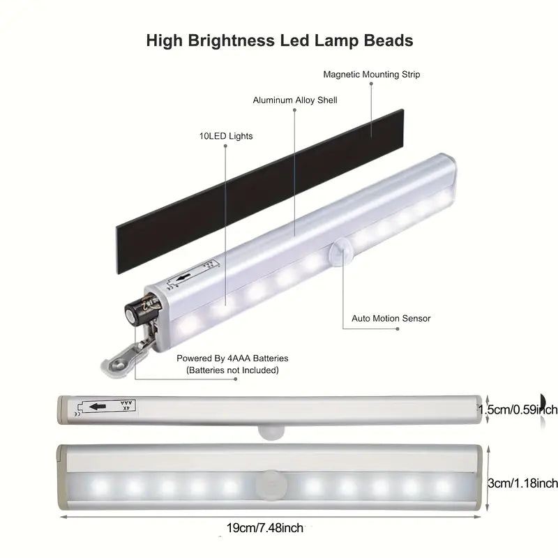 2pcs Motion Activated RV Step Lights, 10 LED Battery Powered Magnetic Night Light