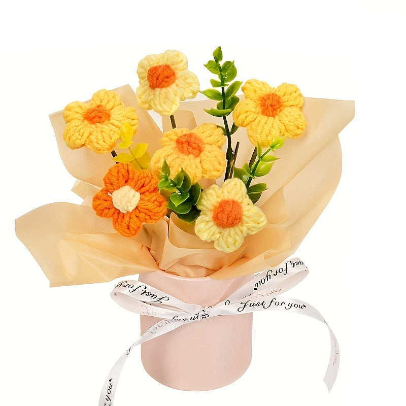 Handmade Crochet Daisy Bouquet with Vase