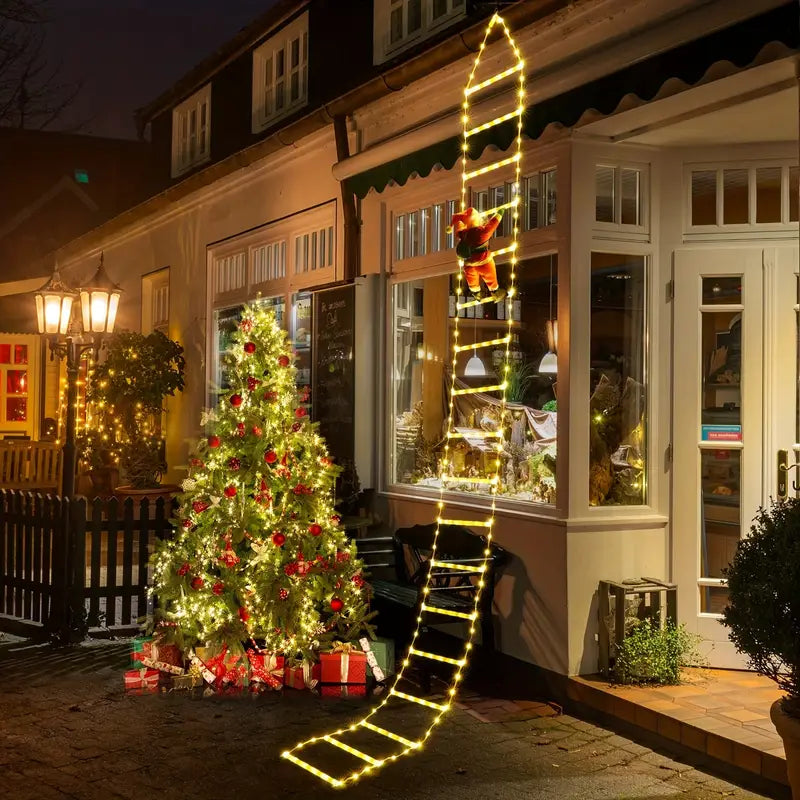 Santa's Festive Climb: Illuminated Christmas Ladder Light
