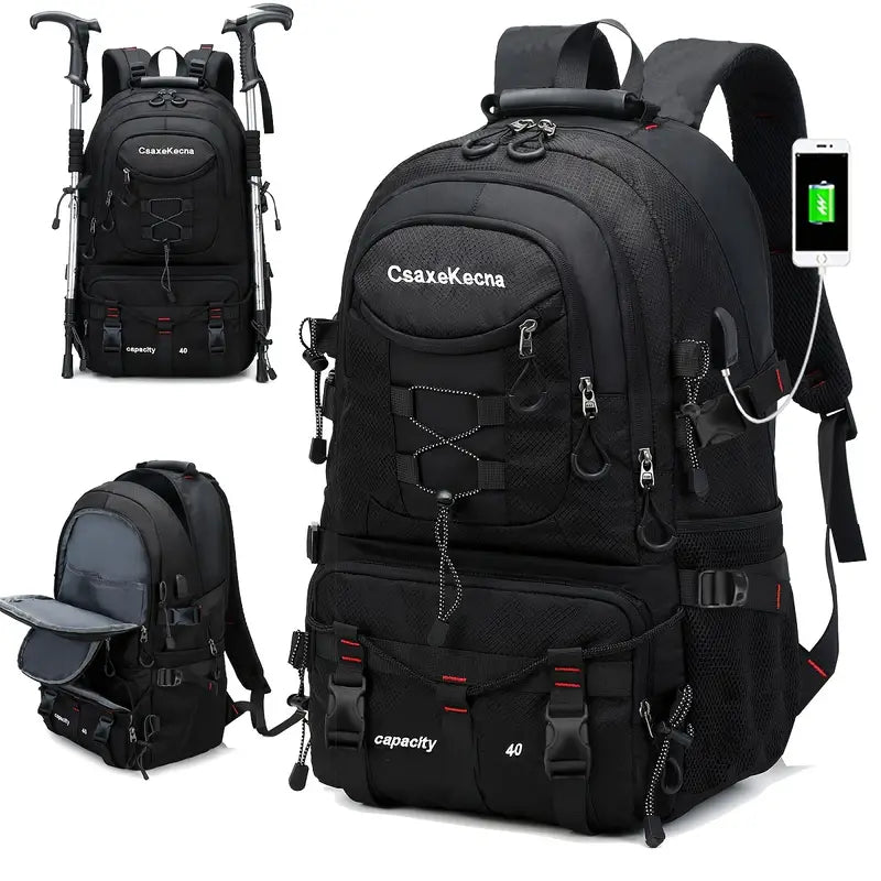 Rugged Explorer Waterproof Travel Backpack - Black