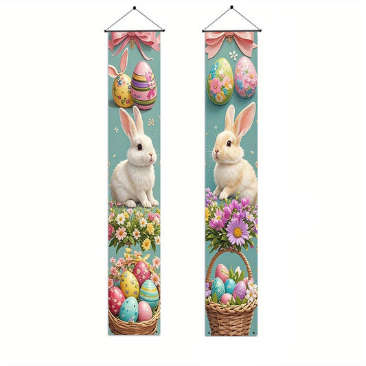 Easter-Themed Door Banners with Rabbits & Eggs (1 Pair)