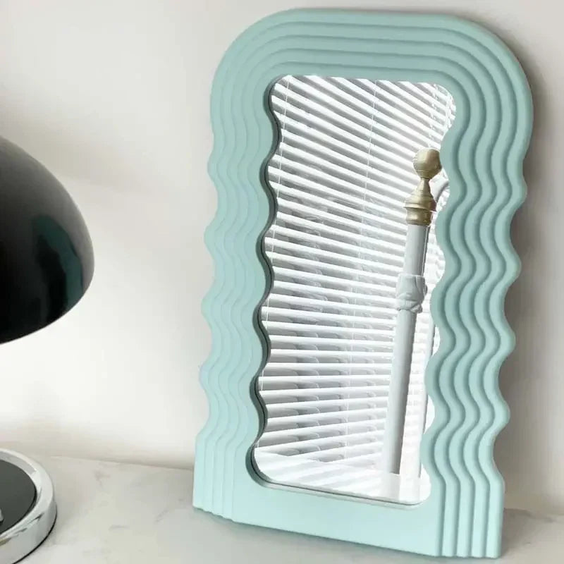 Aesthetic Wall Mounted Mirror With Wave Pattern Frame