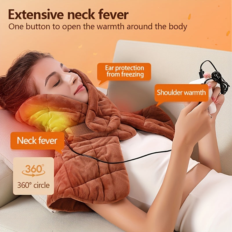 USB Heated Neck Massage Pad with 3-Level Temperature Control(Brown)