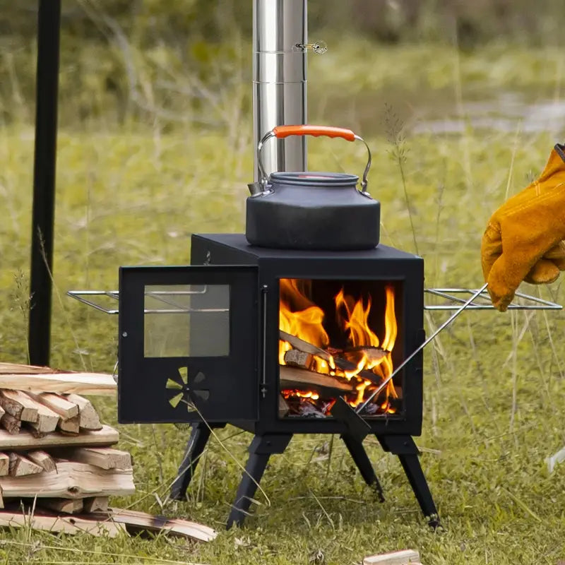 Portable Wood Burning Tent Stove - Black