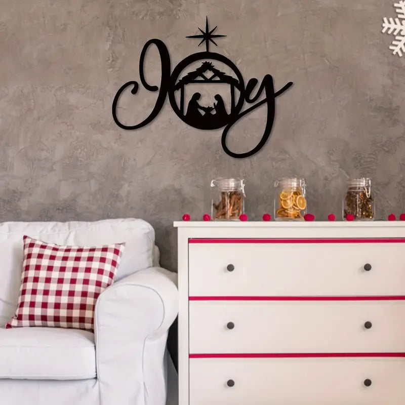 1pc Nativity Metal Wall Art - Elegant JOY Pattern
