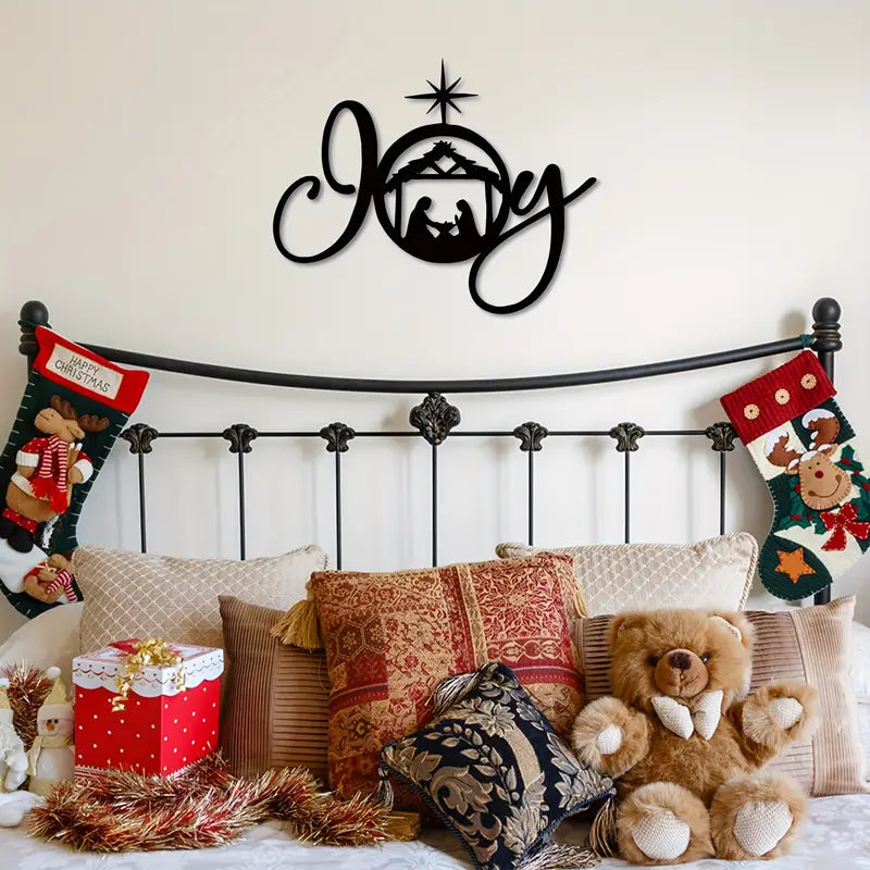 1pc Nativity Metal Wall Art - Elegant JOY Pattern