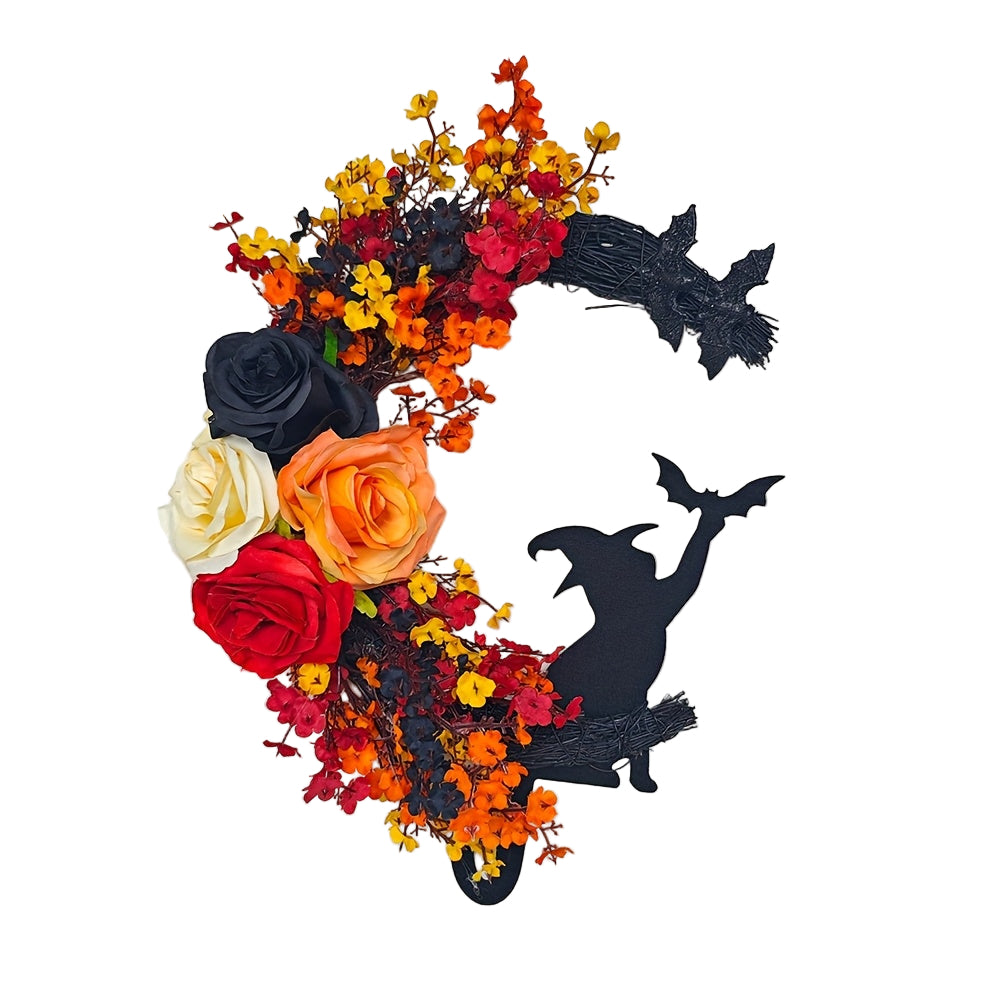 Halloween Witch Cat Moon Wreath
