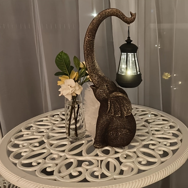 Solar Elephant Garden Light Sculpture with Lantern