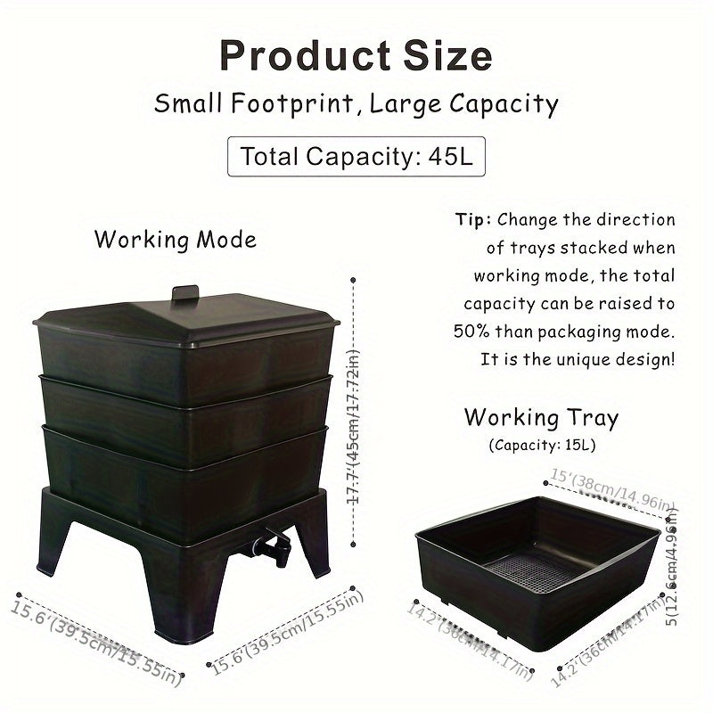 Worm Composting Bin 3-Tier Waste Converter