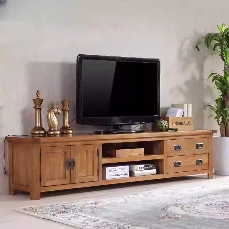 Solid Wood TV Cabinet with Modern Red Oak Design