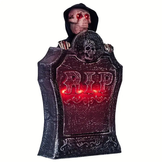Halloween Cemetery Grave Marker with Red LED Eyes