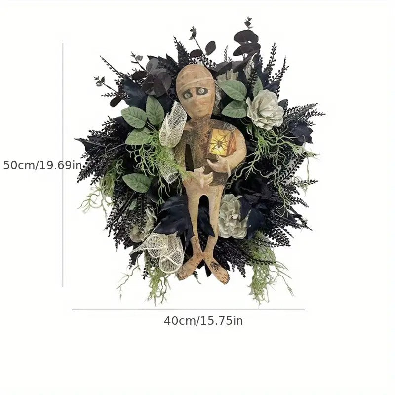 Spooky Mummy Halloween Wreath for Door and Indoor