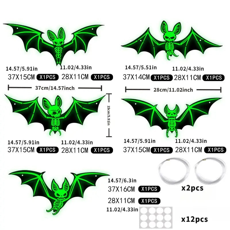 Halloween Luminous Bat Hanging Decoration Set (24pcs)