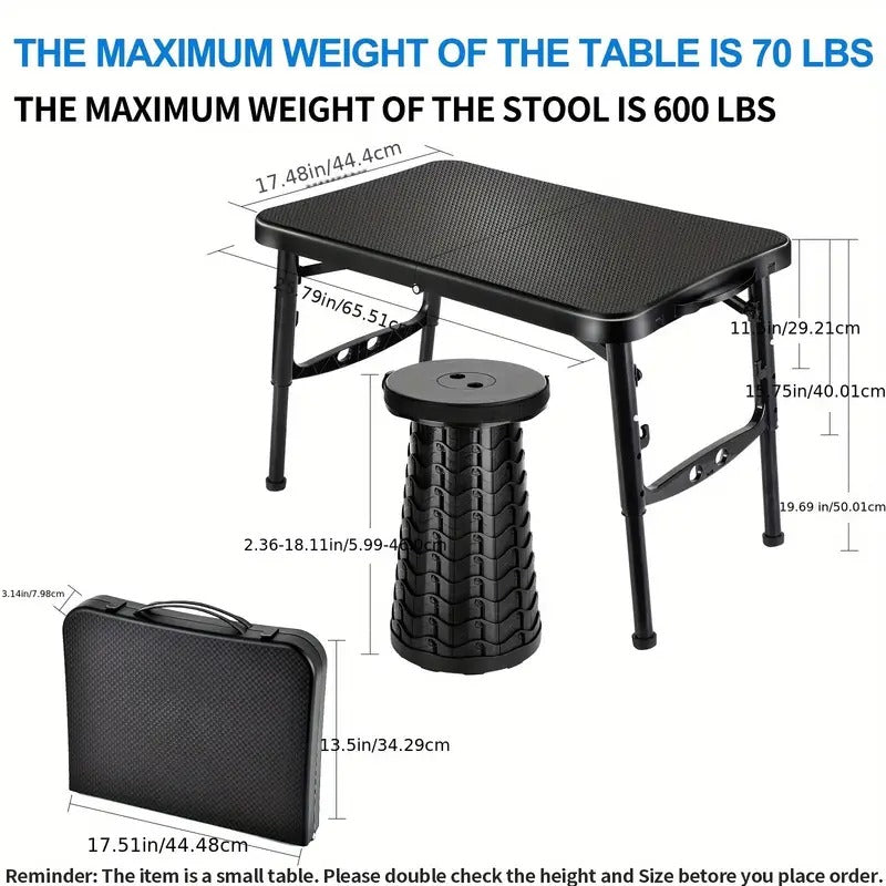 Retractable Folding Table and Adjustable Stool Set