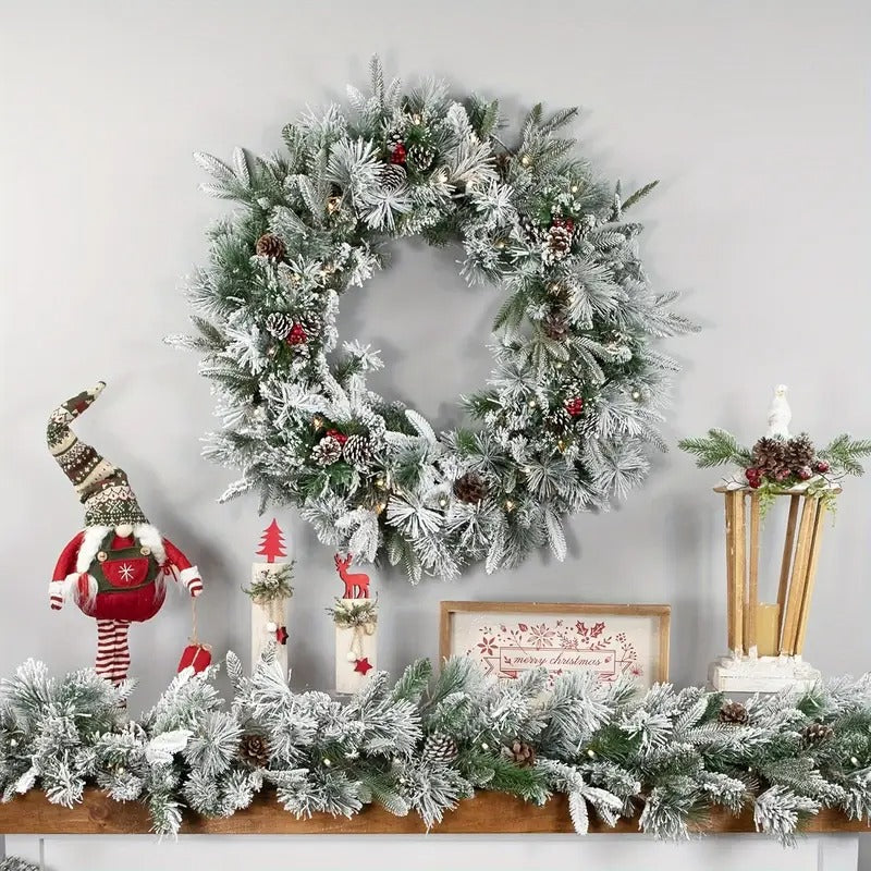 Christmas Wreath with Snowy Pine Cones