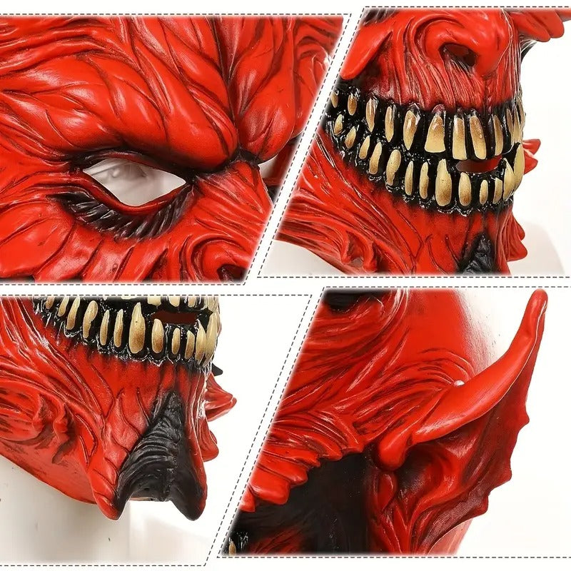 Demon Horror Mask Latex Headgear Red with Horns