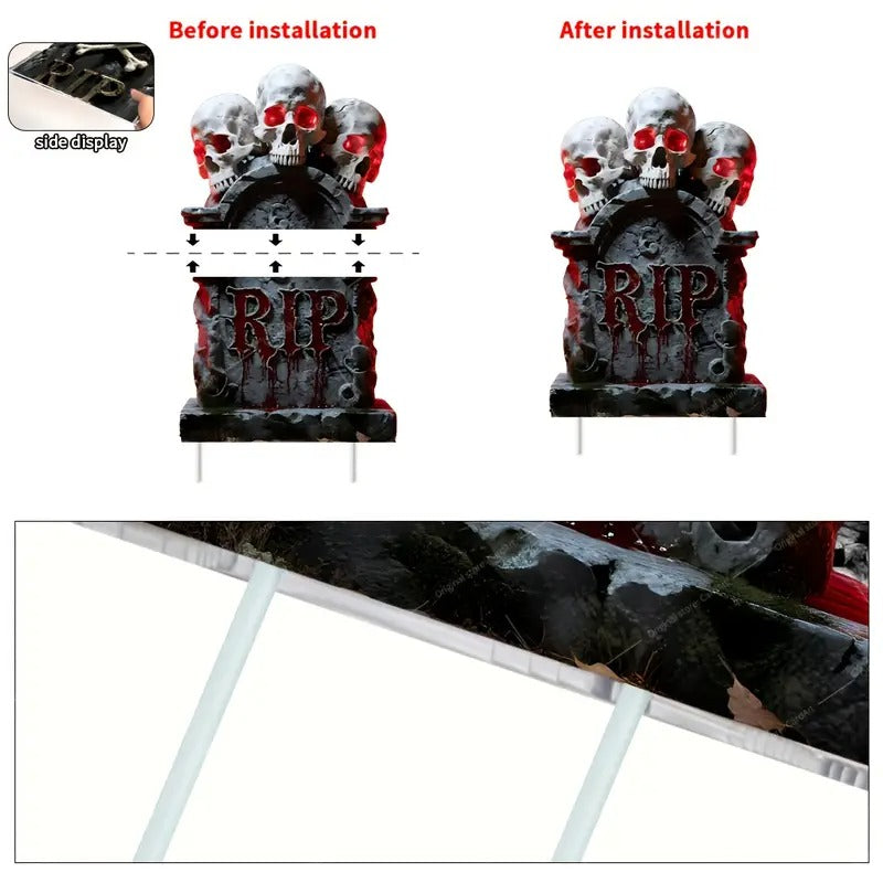 Halloween Skeleton RIP Tombstone Yard Signs (2pcs)