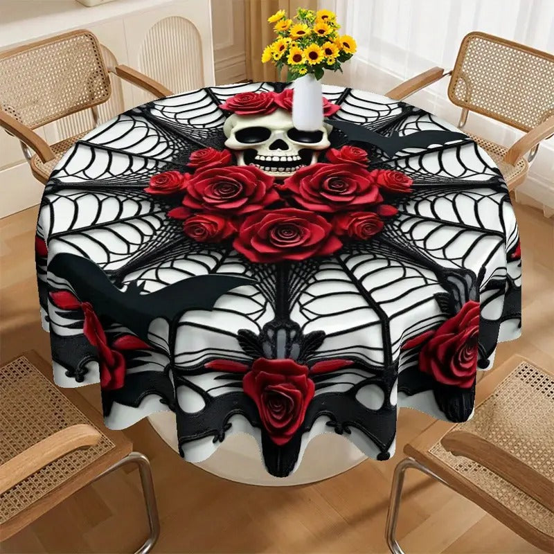 Gothic Skull Roses Round Tablecloth