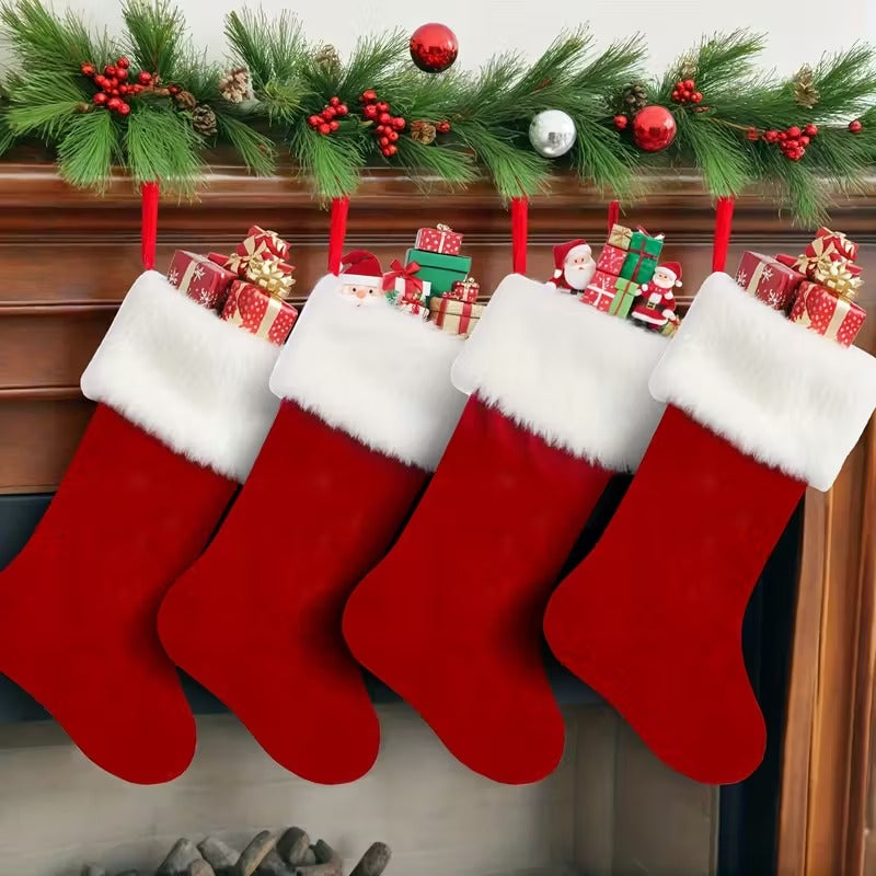 Classic Christmas Stockings Polyester Velvet Tube Socks (4pc)