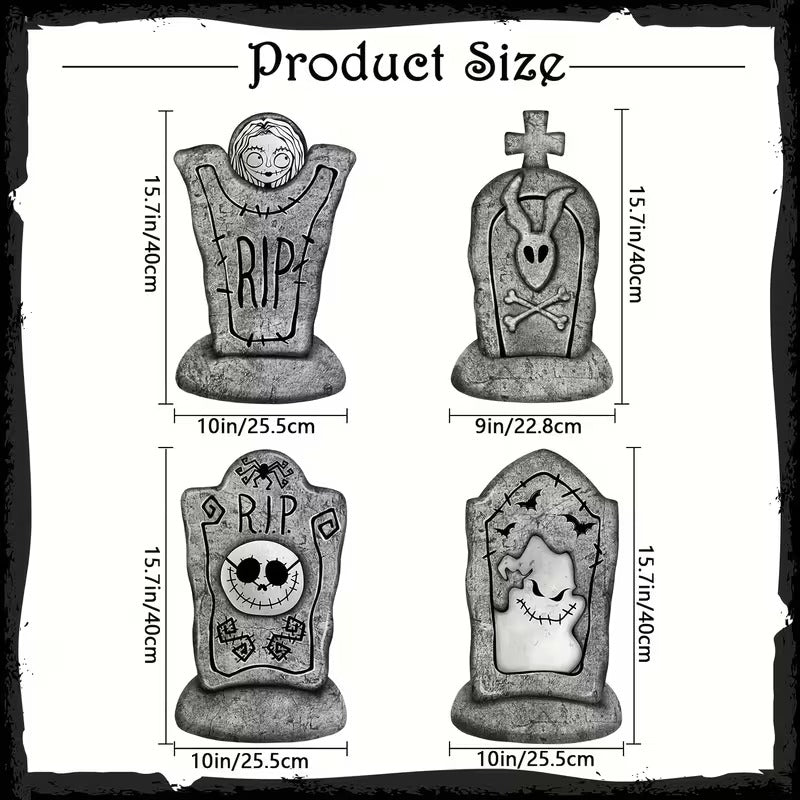 2D Halloween Tombstone Yard Decorations (Set of 4)