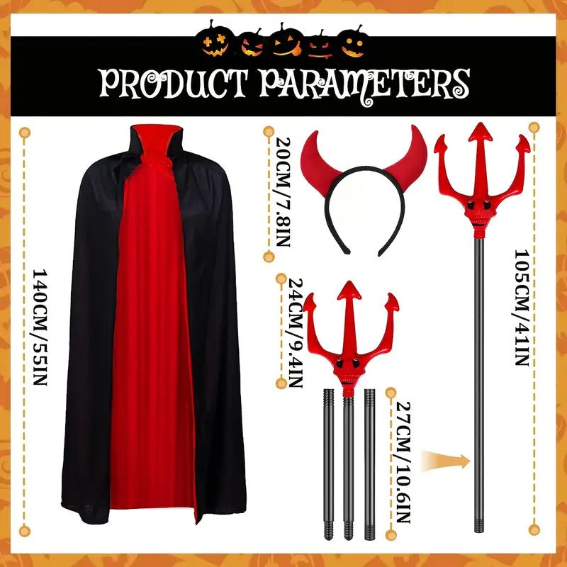 Halloween Devil Cloak Costume Set (3pcs)