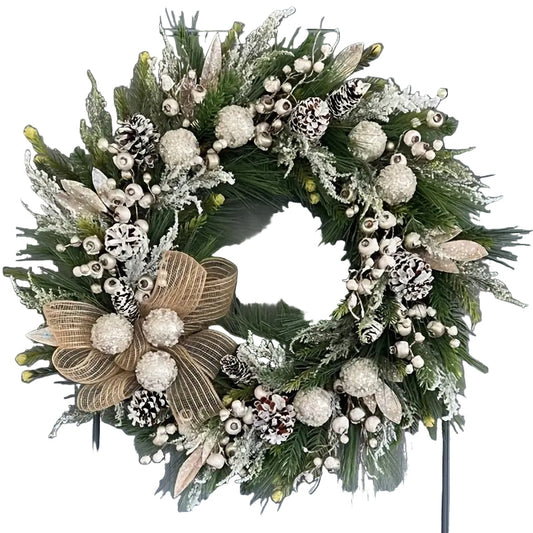 Silver Frost Christmas Wreath with Pine Branches
