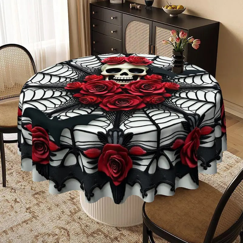 Gothic Skull Roses Round Tablecloth