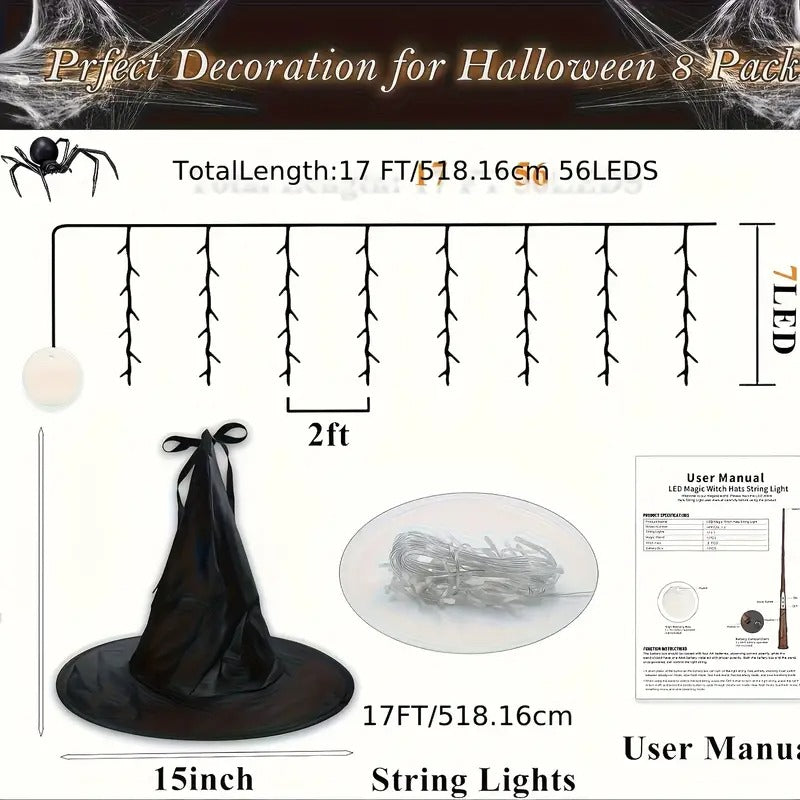 Glowing Hanging Witch Hats with Remote (8 Pack)