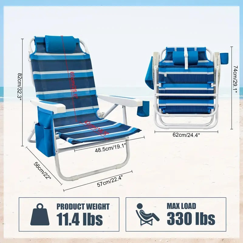 Foldable Beach Lounge Chairs with Backrest (2pcs)
