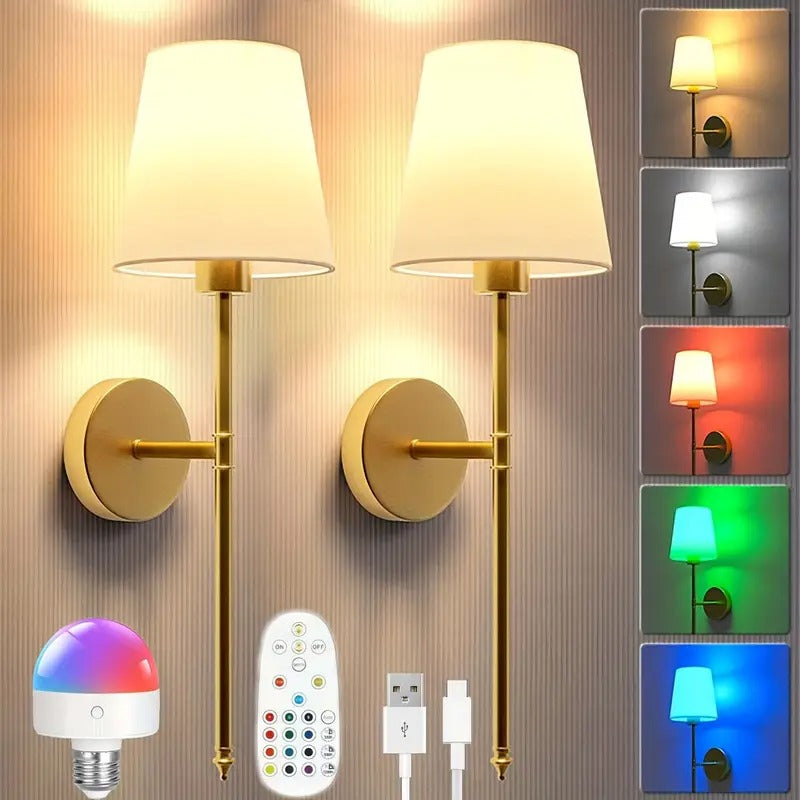 Battery Wall Sconces Set of 2 with Remote