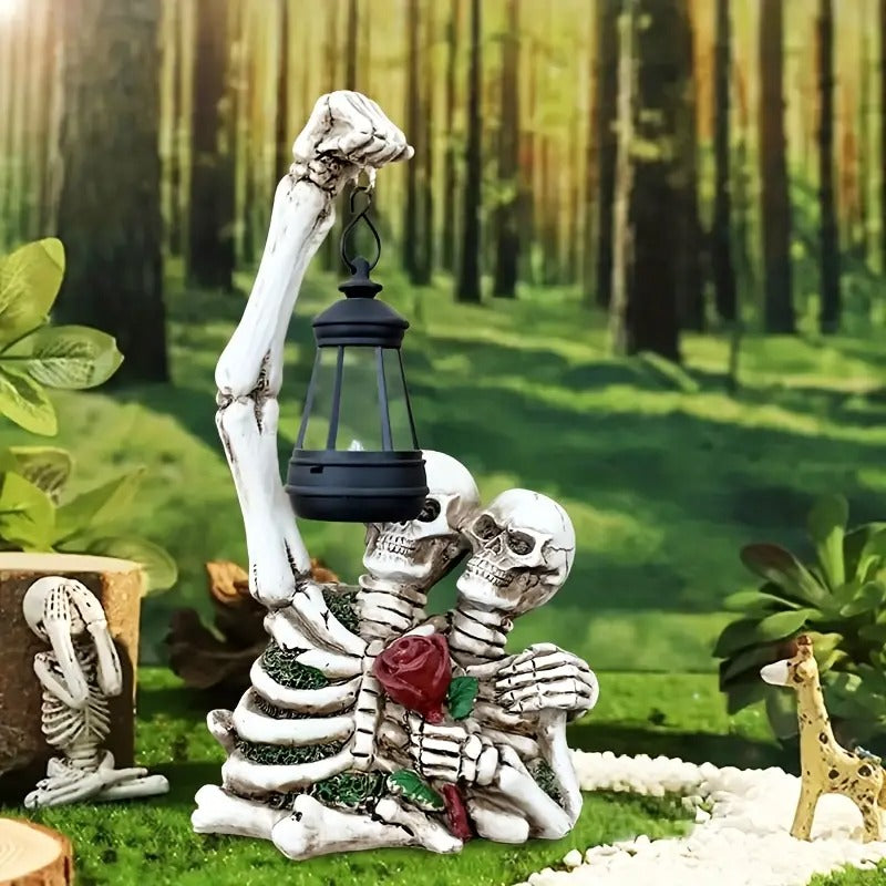 Solar Couple Skull Lantern Statue